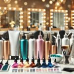 hair coloring cosmetics arranged on a white table