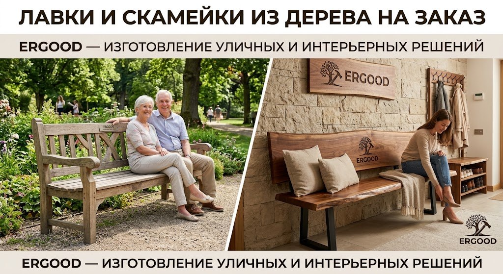 Лавки и скамейки из дерева на заказ ERGOOD — изготовление уличных и интерьерных решений